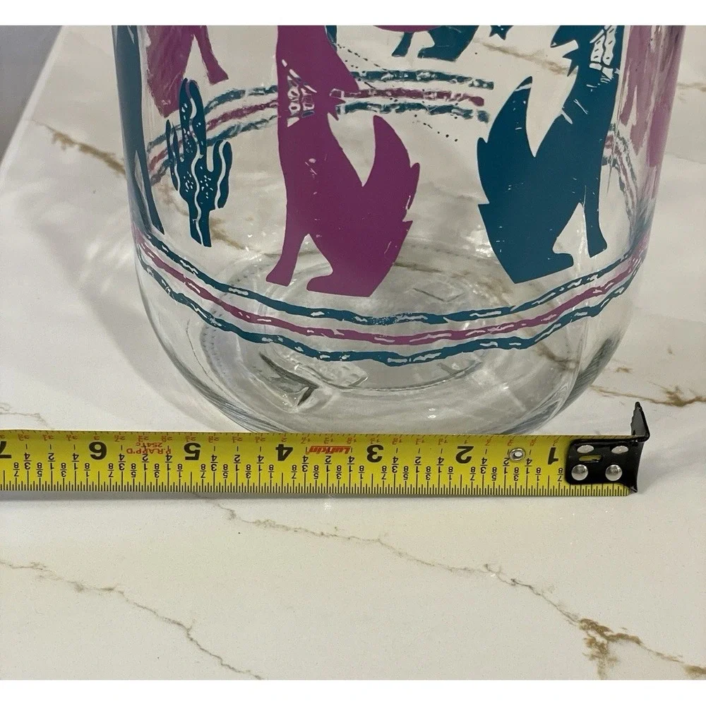Vintage Southwest Desert Printed Glass Jar Plastic Lid Wide Mouth Large 10 in‎
